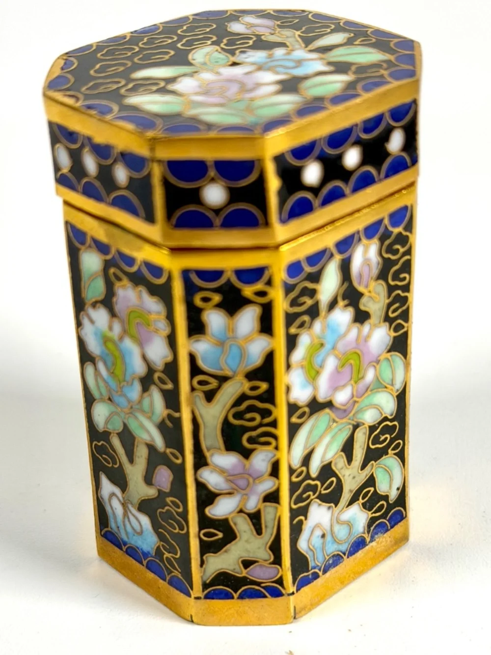 Vintage Chinese Cloisonné Small Canister Jar Set - 8 canisters w/ Original Box